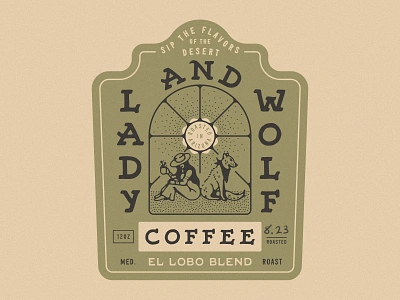 Coffee Packaging arizona coffee coffee bag coffee bean desert illustration label label design lady packaging packaging design print southwestern western wolf