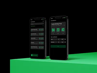 countdown app app app design black countdown dark theme design figma green mobile mobile desing ui ui design user experience user experience design user interface user interface design ux ux design