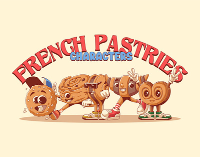 Retro French Pastries Character Mascot branding french pastries graphic design illustration logo logo design logo fnb logo food logo maker logo pastries mascot logo mascot logo pastries nft art pastries character tshirt design tshirt illustration vector