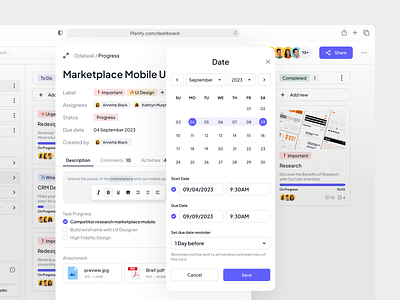 Planify - Set Due Date app cansaas clean clear component dashboard date design interface modal pop up saas schedule team ui ux web web app web design workspace