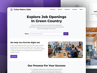 Tulsa Metro Jobs - Website clean job board jobs minimal purple ui ux web web design
