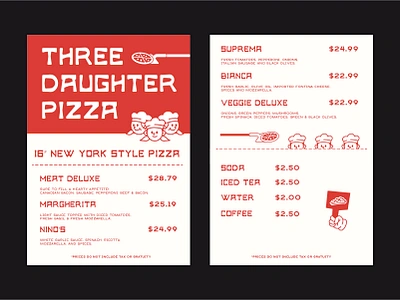 Three Daughter Pizza - Branding Vol.3 apparel branding clothing clothing brand design fun logo graphic design illustration logo logo design menu menu design merch merchandise pizza pizza branding pizza logo simple logo tshirt typography