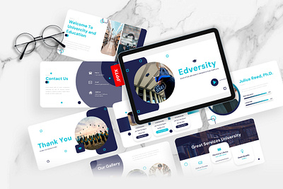 Edversity PowerPoint Template blue business education edversity gsl key modern powerpoint ppt pptx presentation template ui university website white