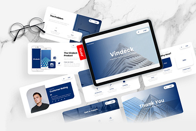 Vindeck PowerPoint Template blue business gsl key modern multipurpose pitch deck powerpoint ppt pptx presentation template ui vindeck website white