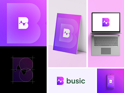 minimal logo design branding presentation - MD Mahfuj app logo branding creative logo design flat for sale illustration letter b minimal modern logo music negative space overlapping print production simple icon symbol unused vector visual brand identity design wave