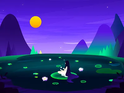 The moon sheds her liquid light silently/illustration gradation ill illustration ui