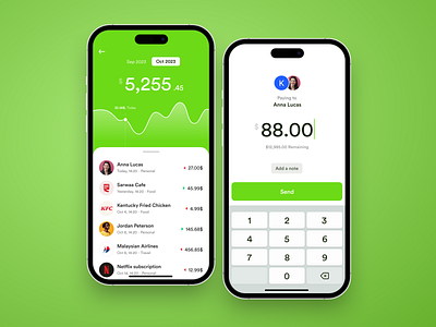 Payment & history UI design | Fintech app app design fintech green history interaction mobile money payment ui upi wise