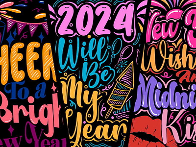 New Year 2024 Lettering Design apparel design art artwork cartoon clothing design design happy new year illustration new year 2024 new year quotes new year t shirt design new year typography t shirt design