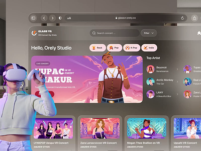 Glass VR: Spatial Concert Animation 🎸 animation apple ar clean concert dashboard glassmorphism illustration meta quest motion graphics music orely payment purchase song spatial transaction ui vision pro vr