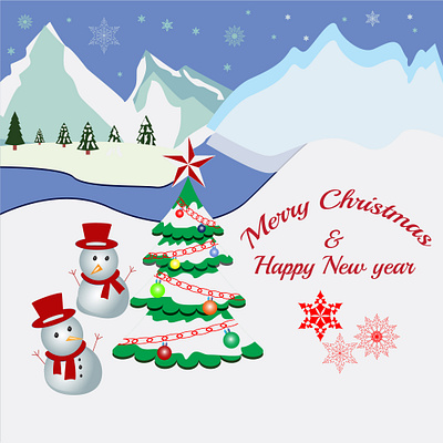 Christmas & Happy New year Greeting Card christmas illustration merry santa snow snowflake star tree vector winter xmas