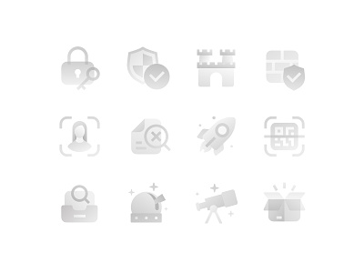 Search & security roondy detailed icons box castle document explore found gradient icons illustration loupe qr recognize rocket safety scan search security shield start telescope user