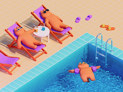 Summer vibes 3d arnold cat character cinema 4d illu illustration pool sunny water