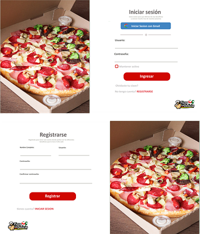 Design of a pizzeria website login. app design graphic design illustration logo ui ux vector