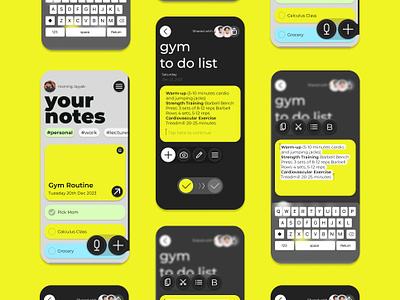Notetaking Mobile App Design android app design app design black neon color palette design figma app design finding notes graphic design iphone app design list making app mobile ui design note taking app sticky notes app to do app design to do list ui ui animation ui ux design user experience user interface ux design