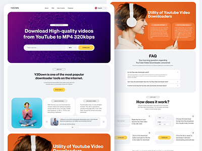 Youtube videos downloader landing page audio downloader downloader landing landing page landing page design mp4 playliast playlist download ui ui design ux ux design video videos website website design youtube videos youtube videos downloader