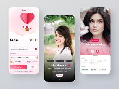 Mobile Design for Dating App app design mobile app chatting app date dating dating app graphic design match match making app matching minimal partner finder ui ux