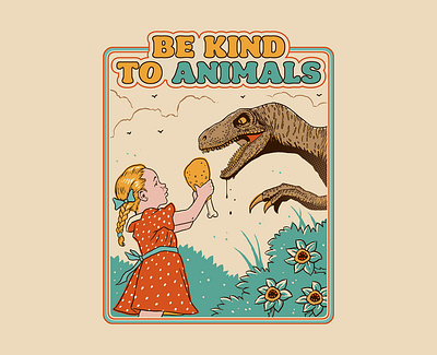 Be Kind to Animals animals be kind comics cute dino dinosaur illustration kind nature retro tshirt tshirt illustration vintage
