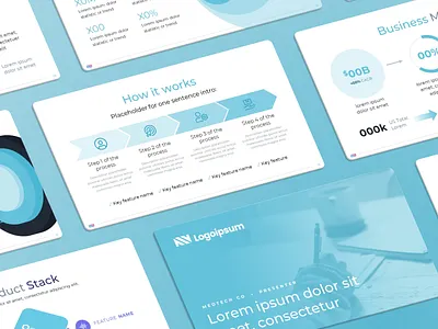 HealthTech Startup Pitch Deck blue figma health healthcare investor presentation medical medicine medtech mockup perspective pitch deck powerpoint powerpoint template ppt presentation presentations slide deck startup template wellness