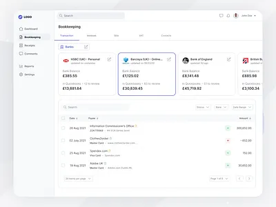 Fintech Management Table banking bookkeeping clean fintech flat ui logo minimal modern table ui ux webapp website