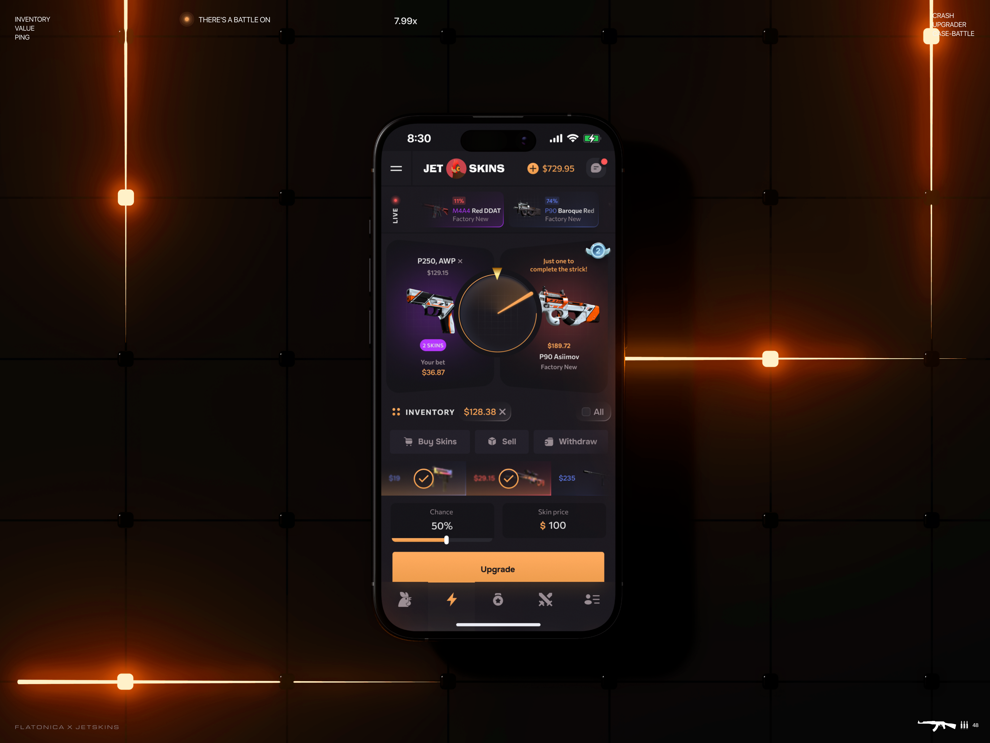 Jetskins: Upgrader Mode betting bookmakers casino crash csgo dashboard esport gambling game game design gaming interface lottery platform player product design roulette skins uiux web design