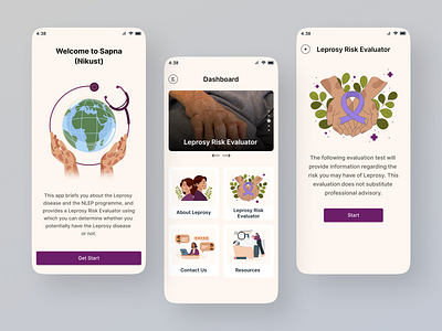 Sapana (Nikust) - Leprosy Moible app app evaluotar leprosy leprosy eradication nikust sapna symptoms test ui ux