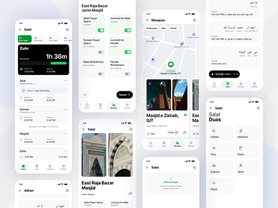 Salat Time - Islamic application clean dark ui green islam map minimal mobile modern mosque muslim salat time time management ui ux