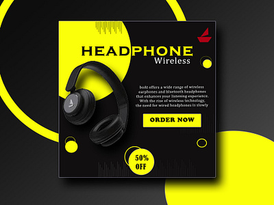 Social media poster.(Wireless headphonne) branding design device go to expore graphic design headphone poster social media wireless device