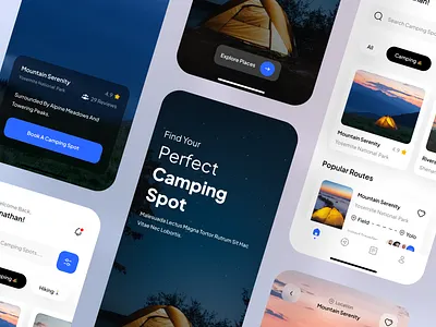 Camping Mobile App Design 3d admin app app design app ui art blue branding camping ecommerce platform login screen minimal mobile app portal signup screen super admin tourism ui uiux ux