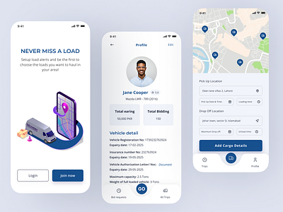 Logistics Management System android app booking branding cargo design freight graphic design mobile mobileapp onboarding profile transport trucking ui ui d ui design ux