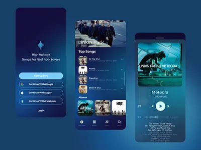 Music App UI Design adobexd app darkblue darktheme figma ios iphone layout music musicapp player uiux usercentered userexperience userinterface