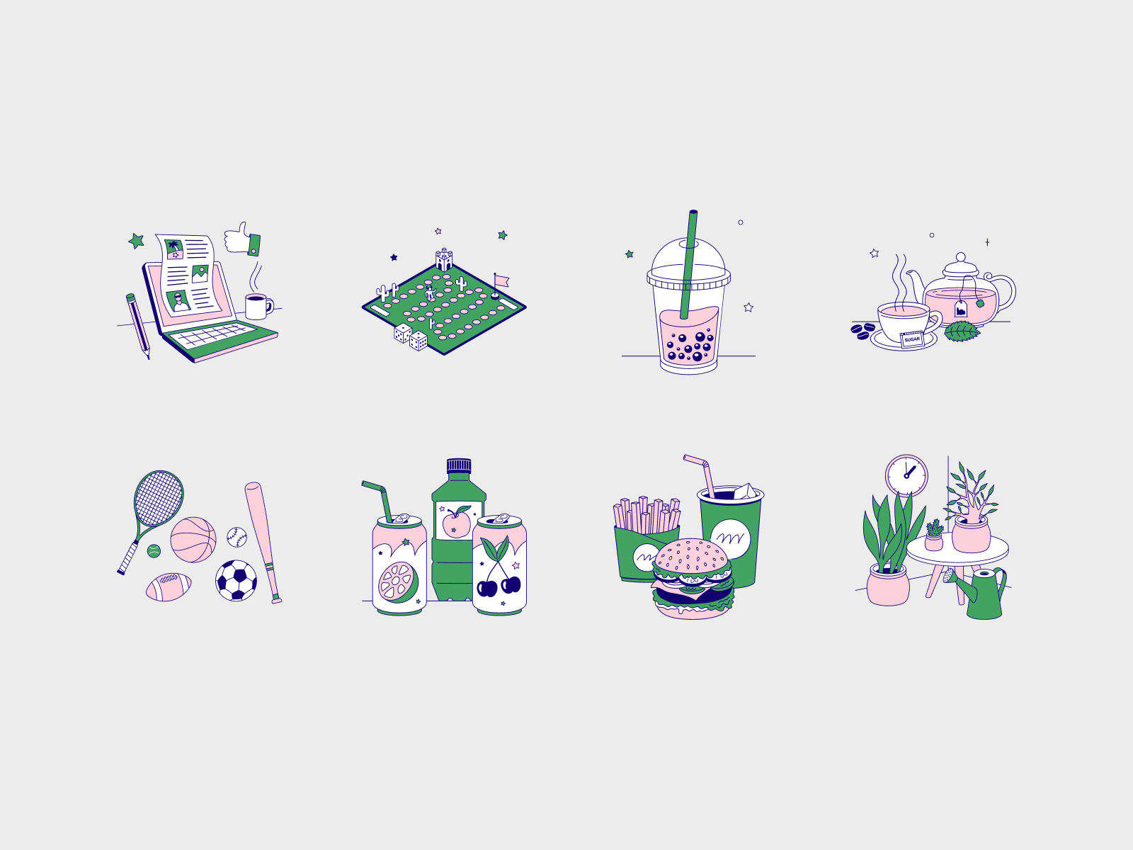 London - Food & Leisure Illustrations Update branding design drink flat food icons illustration illustrator leisure logo milktea minimal vector web
