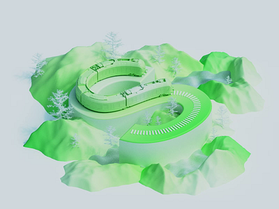 Train loop 3d animation bend cgi curves design gradient green infinity lake letter loop module mountain nature path snow speed train water