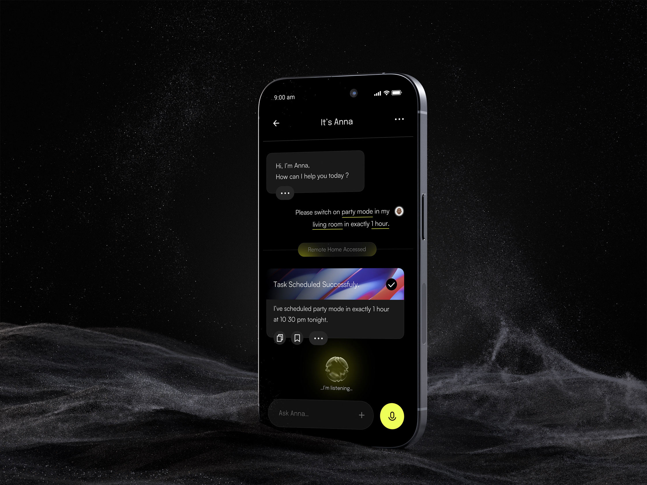 Anna, Digital ai Assistant ai aiassistant aibot anna app assistant bot chat design interfacedesign listen mic smart smartai tasks ui uiux ux virtualassistant