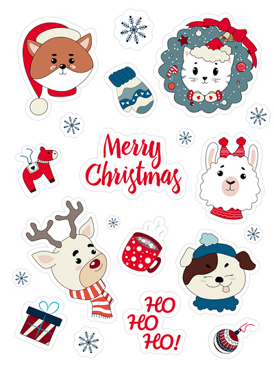 The xmas set of stickers with cutest animals art cartoon decor design digital graphic design illustration set stickerpack stickers vector xmas