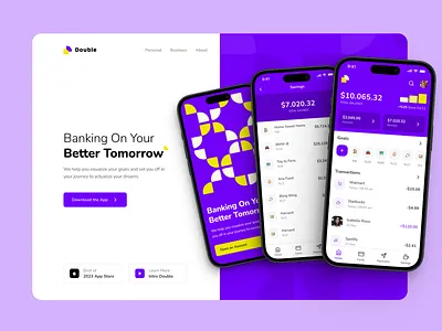 Double Banking App banking app double finance ios app landing page microsite mobile mobile app purple saving ui user interface design vibrant