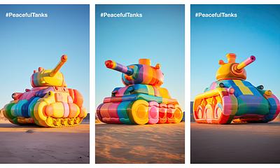 Peaceful Tanks ai ai art art coflict colorful peace poster poster design rainbow rainbow colors tank toy war weapon