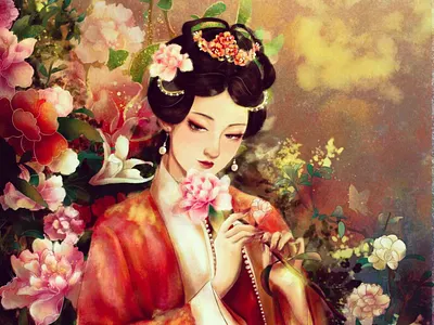 The fragrance of sping breeze ang flowers graphic design 中国风 原创插画 女子 插画 插花 花