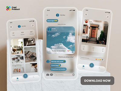 Social Media App - Transparent Design Style app appdesign design mobile mobileappdesign modernapp modernappdesign modernstyleapp socialmediaappdesign transparentdesign transparentstyle ui