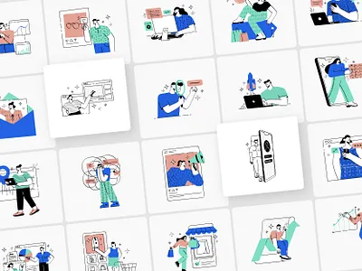 Vidily.2 Illustration Pack character characterdesign chart discount ecommerce email gift illustration insight location map marketing mobile notification search shopping social media