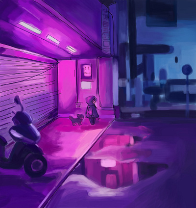 A STREET IN TOKYO digital painting graphic design illustration neon lights