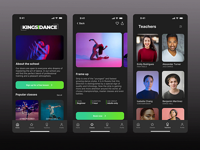 Dance school app concept - Dark Mode app darkmode mobileapp ui ux