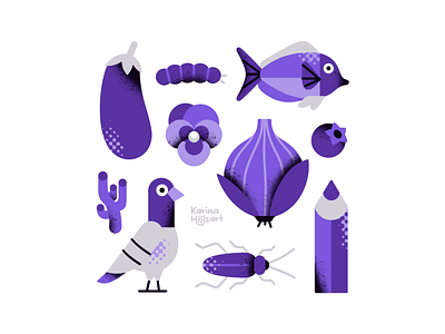Purple set blueberry bug challenge fish illustration illustrator pencil pigeon procreate purple shape shapes texture