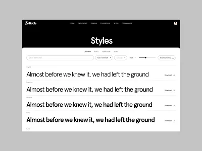Design system - styles page black brand guideline branding cards dark ui design design inspiraiton design system font weight fonts home page menu minimalism pagination styles typography ui ux web design