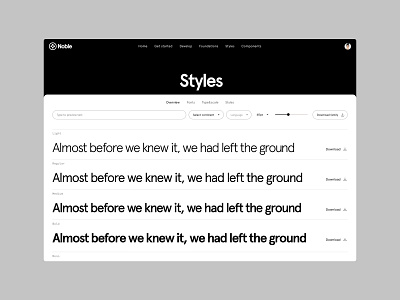 Design system - styles page black brand guideline branding cards dark ui design design inspiraiton design system font weight fonts home page menu minimalism pagination styles typography ui ux web design