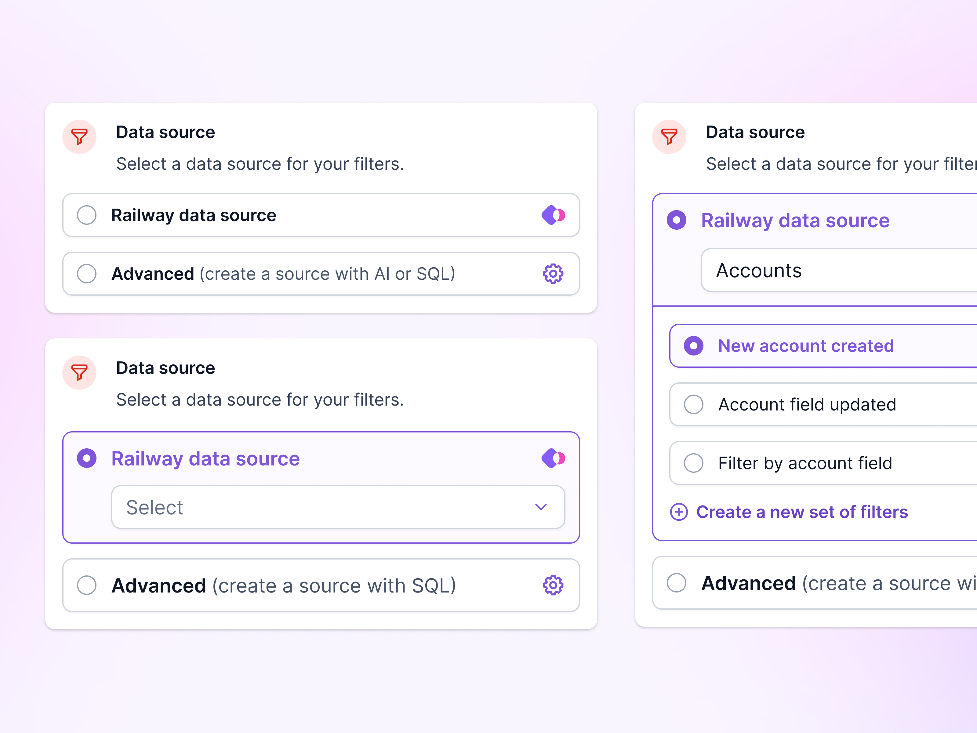 Multi-Layer Trigger Select account advanced apollo attio crm custom custom filter data source filter filter by filters hubspot process salesforce segment select selector settings trigger workflow