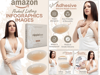 Amazon Listing Infographics || Adhesive Nipple Cover a content adobe illustrator adobe photoshop amazon amazon infographic amazon listing amazon listing images ebc graphic design infographic listing listing design listing images