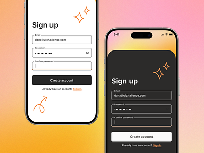 Sign up UI dark mode log in mobile ui sign in sign up ui