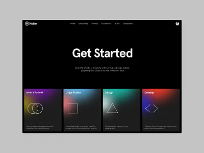Design system - home page branding cards dark ui design design system desktop graident guideline header hero head home page icons layout menu minimal minimalism profile ui ux web design