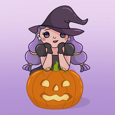 Witch with pumpkin ✨🎃 art artwork cute design digital illustration drawing illustration kawaii pumpkin witch