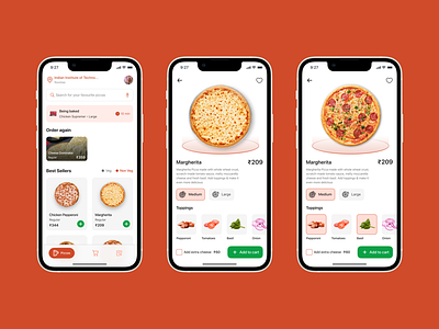 Make Your Own Pizza APP UI Design app design app ui design custom food order app custom pizza ordering app pizza app pizza ordering app uiux design